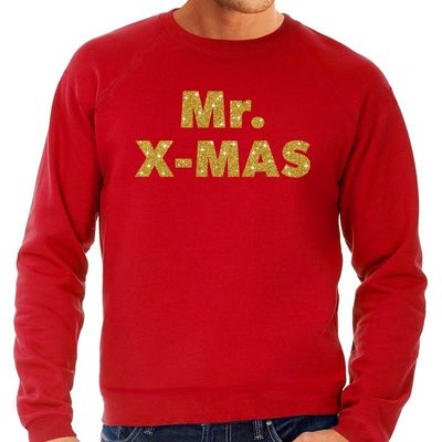 Foute Kersttrui Mr. x-mas gouden glitter letters rood heren Foute Kersttrui Mr. x-mas gouden glitter letters rood heren