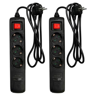 Benson Stekkerdoos 3-voudig - 2x usb - schakelaar - geaard - zwart - 150 cm