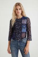 Tule T-shirt met bloemen - BLUE - L