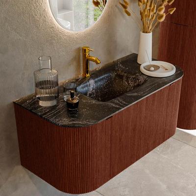 Badmeubel Mondiaz Kurve-Dlux | 100 cm cm | Meubelkleur Ruby | Wastafelkleur Lava | Solid surface | Wasbak midden spoelbak | 1 kraangat