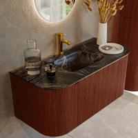 Badmeubel Mondiaz Kurve-Dlux | 100 cm cm | Meubelkleur Ruby | Wastafelkleur Lava | Solid surface | Wasbak midden spoelbak | 1 kraangat