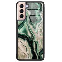 Samsung Galaxy S21 glazen hardcase - Green waves Samsung Galaxy S21 glazen hardcase - Green waves
