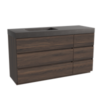 Storke Edge staand badmeubel 150 x 52 cm notenhout met Scuro High asymmetrisch linkse wastafel in kwarts mat zwart - thumbnail