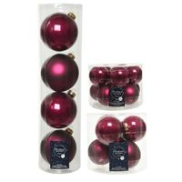 Glazen kerstballen pakket framboos roze glans/mat 26x stuks diverse maten - thumbnail