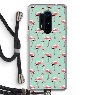 Flamingoprint groen: OnePlus 8 Pro Transparant Hoesje met koord