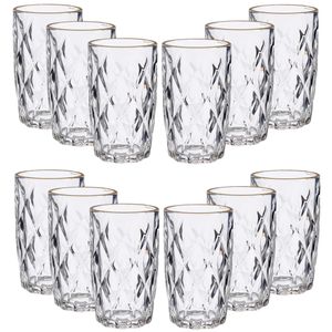 Set van 12x stuks luxe gedecoreerd glas drinkglazen/waterglazen van 340 ml transparant/goud