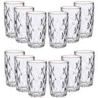 Set van 12x stuks luxe gedecoreerd glas drinkglazen/waterglazen van 340 ml transparant/goud