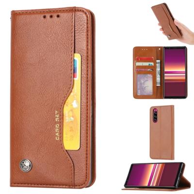 Voor Sony Xperia 5 Knead huidtextuur horizontale Flip lederen draagtas met foto frame & houder & kaartsleuven & portemonnee (bruin)