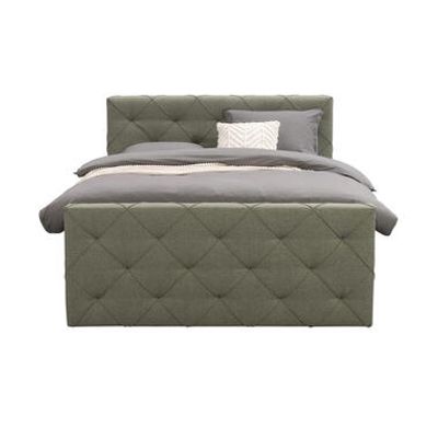 Boxspring met voetbord Liv geruit - groen - 140x200 cm - slanke poot - Leen Bakker