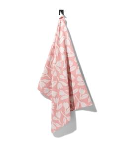 HEMA Theedoek 65x65 Katoen Roze Met Tulpen (roze)