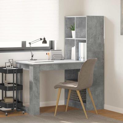 Bureau met plank Beton Grijs 122 x 67 x 145 cm Bewerkt hout