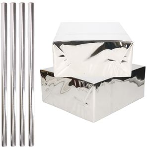 4x Rollen inpakpapier / cadeaufolie metallic zilver 200 x 70 cm