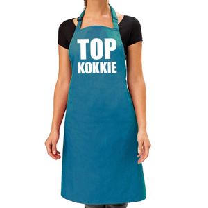 Top kokkie barbeque schort / keukenschort turquoise blauw dames   -