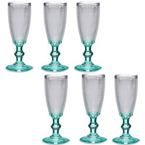 Luxe Monaco serie Champagneglazen set 12x stuks op turquoise blauwe voet 180 ml