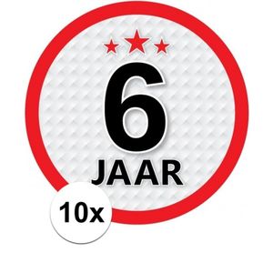 10x 6 Jaar leeftijd stickers rond verjaardag versiering   -