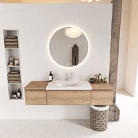 MONDIAZ BUKLA 160cm badmeubel met module 40 kleur Washed Oak met 3 lades. Wastafel CLOUD midden 1 kraangat kleur Talc.