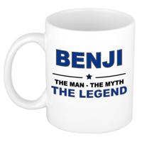 Benji cadeau mok - man myth legend - naam koffiemok / beker - wit en blauw - 300 ml