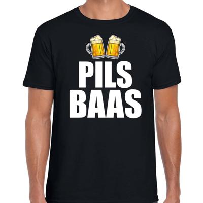 Drank t-shirt - pils baas - zwart - voor heren - Drank / bier fun t-shirt - foute party kleding