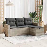 4-delige Loungeset met kussens poly rattan lichtgrijs 4-delige Loungeset met kussens poly rattan lichtgrijs