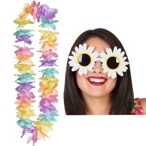 Tropische Hawaii party verkleed accessoires set - flowers zonnebril met bloemenkrans mix kleuren