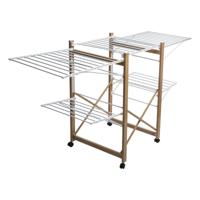 Wasrek - metaal - hout look - 176 x 60 x 103 cm - staand - droogrek - staand/inklapbaar