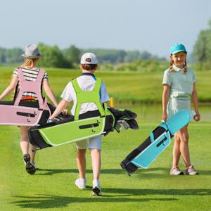 6-Delige Kindergolfclubset met Golftas en Regenhoes Complete Golfset Incl. 7/9/S Ijzer 1 Driver 4 Hybride Putter voor Kinderen 11-13 Jaar