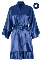 Satijnen kimono dames ruffle – donker blauw - thumbnail