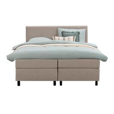 Boxspring Liv geblokt - beige - 160x200 cm - ronde poot - Leen Bakker