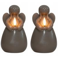 Anna's Collection LED kaars engel - 2x - taupe - 14 x 8 cm - met timer - op batterijen - kerst