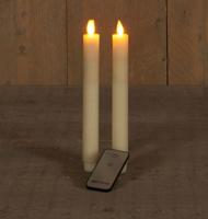 Batterijverlichting 2 stuks rustiek ivoor wax diner kaars 23 cm bewegende vlam met afstandsbediening - Annas collection