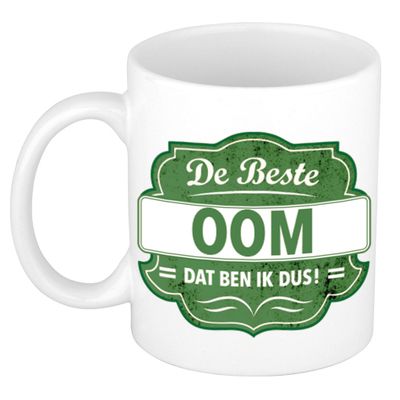De beste oom dat ben ik cadeau mok / beker wit met groen embleem 300 ml
