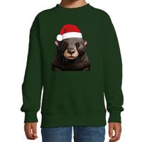 Kersttrui / sweater familie Mol - kinderen - dieren - groen - kerstmuts - Kerstmis
