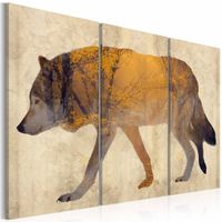 Schilderij - Zwervende Wolf, 3 luik, Beige/Geel, 3 maten, Premium print - thumbnail