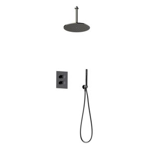 Regendoucheset Inbouw Salenzi Giro S Plafond Uitloop Gegalvaniseerd Messing Zwart Chroom 20 cm OP=OP