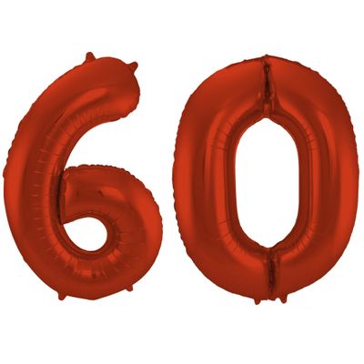 Grote folie ballonnen cijfer 60 in het rood 86 cm Grote folie ballonnen cijfer 60 in het rood 86 cm