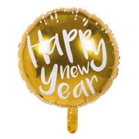 Folieballon Happy New Year Goud/Wit (45cm) - thumbnail