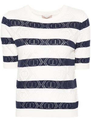 TWINSET haut rayé en maille ajourée - Blanc
