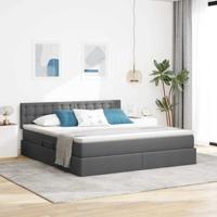 Bed met LED -striplichten Donkergrijs 160 x 200 cm Stof