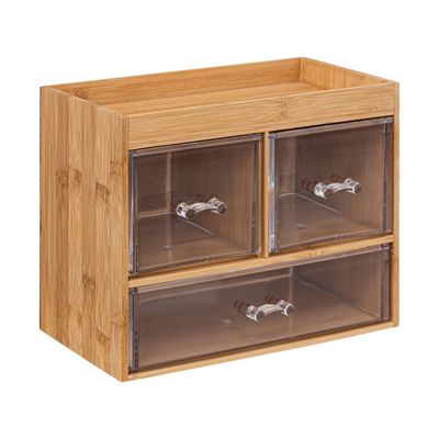 Sieraden/make-up organizer - 3 lades - 24 x 20 cm - rechthoek - bamboe/kunststof - opbergen