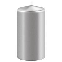 1x Metallic zilveren cilinderkaars/stompkaars 6 x 15 cm 58 branduren - thumbnail