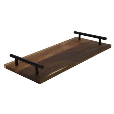 Tray acacia met zwarte greep 36x17x2cm