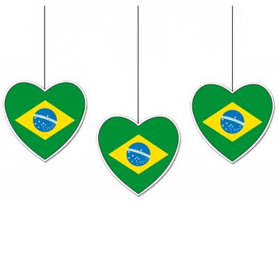 Brazilie vlag hangdecoratie - 5x - hartjes vorm - karton - 28 cm - Brandvertragend - Feestartikelen