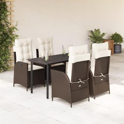 5-delige Tuinset met kussens poly rattan bruin