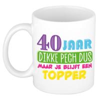 Verjaardag cadeau mok 40 jaar - wit - dikke pech dus - 300 ml - keramiek