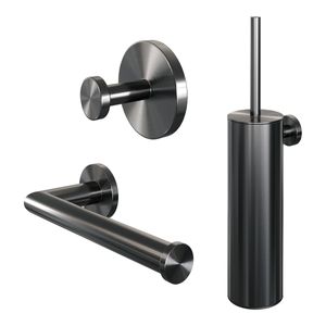 Brauer Gunmetal Edition set met handdoekhaak, toiletrolhouder en toiletborstelset gunmetal geborsteld PVD