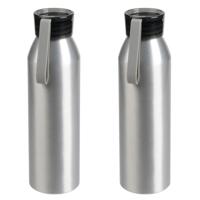 Aluminium waterfles/drinkfles met kunststof schroefdop - 4x - Zilver - 650 ml - Sportfles - Bidon