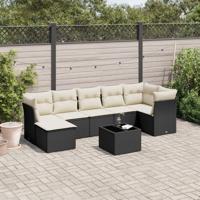 8-delige Loungeset met kussens poly rattan zwart
