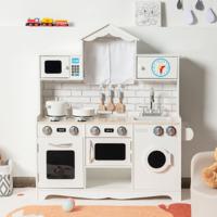 Kinderkeuken Incl. Speeltoebehoren Houten Speelkeuken met Wasmachine en Magnetron voor Kinderen Vanaf 3 Jaar Wit 78 x 29 x 93 cm