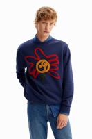 Sweatshirt met bloem en maan - BLUE - XXL