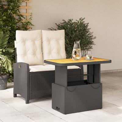 2-delige Tuinset met kussens poly rattan zwart